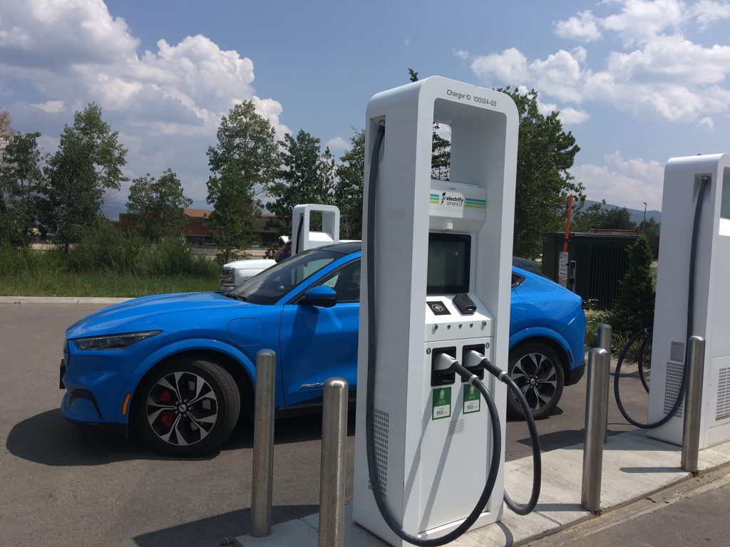An electric car at a charging station